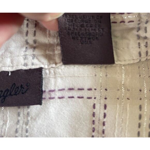 Wrangler Cream Metallic Thread Embroidered Cross Pearl Snap Shirt Ladies Large - Picture 7 of 10
